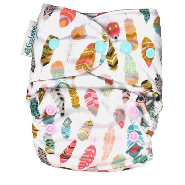 Ecobebe Onesize All in Two cloth nappy feathers